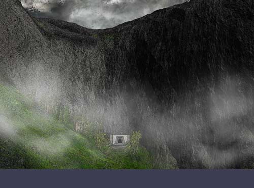 The mysterious gate carved on the rock cliff between the twin volcanoes of the island.